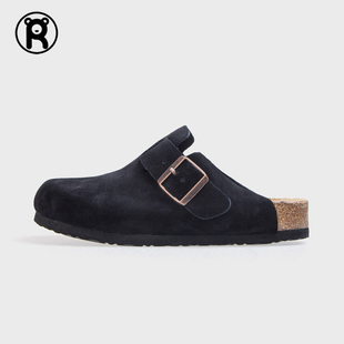 2026新款牛反绒厚底包头勃肯拖鞋女款半包鞋真皮博肯鞋女软木真皮