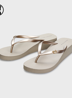 新款中跟坡跟白色厚底人字拖女沙滩凉鞋海边夹脚三亚拖鞋夹趾凉拖