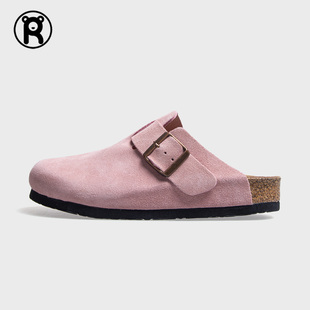 2026新款牛反绒厚底包头勃肯拖鞋女款半包鞋真皮博肯鞋女软木真皮