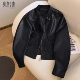 圆领PU短款 她池机车风上衣2026春装 外套 潮酷宽松款 长袖 新款 女装
