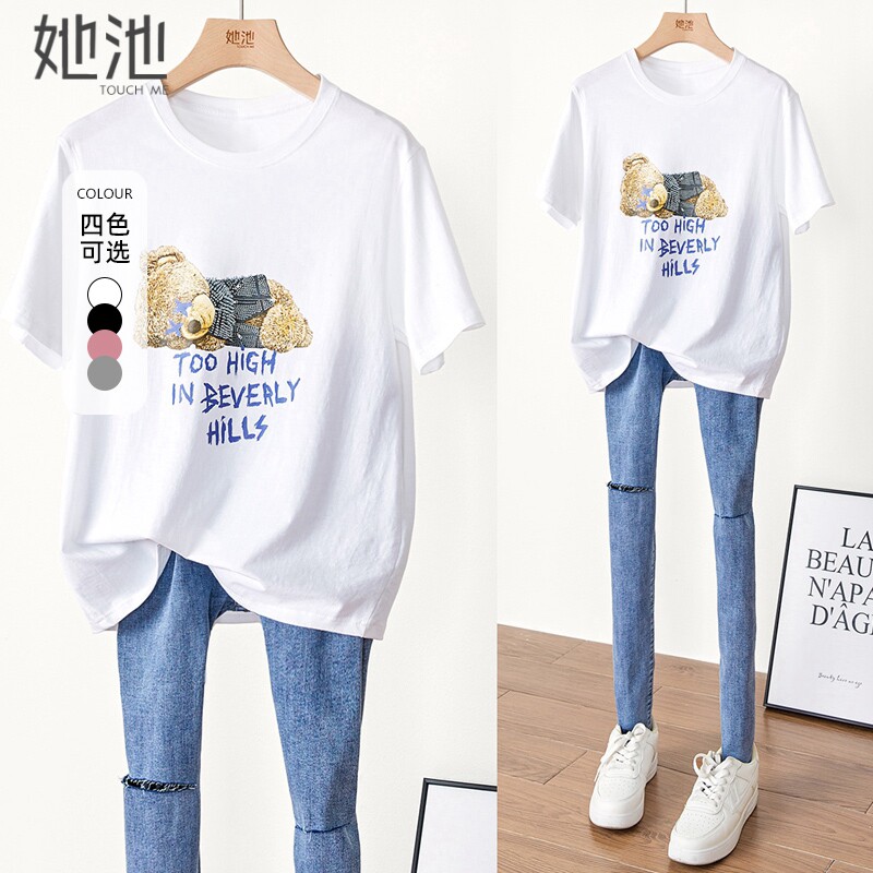 她池印花T恤2026夏装新款女装减龄卡通通勤宽松简约休闲短袖上衣