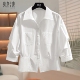 2026春装 翻领七分袖 新款 她池捏褶衬衫 女装 简约风短款 宽松款 衬衣