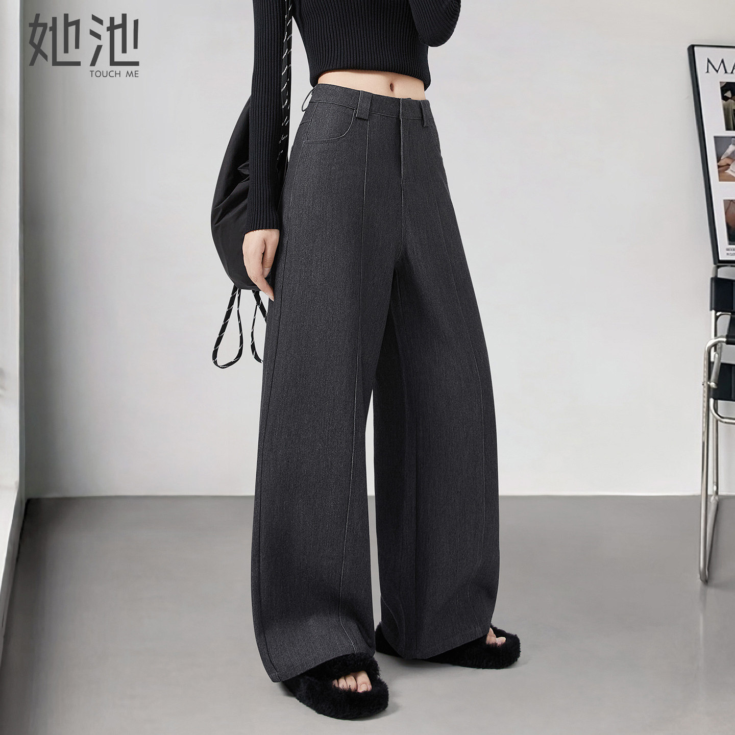 她池宽松阔腿裤2026春装新款女装时尚通勤简约高腰显瘦长款休闲裤,女装/女士精品,休闲裤,淘宝优惠券,粉丝福利购,淘宝优惠卷