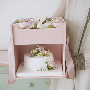 网红双层鲜花蛋糕盒创意生日蛋糕礼物盒七夕玫瑰花礼盒手提插花盒