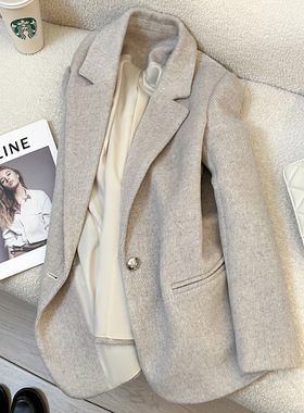 今年流行特惠米灰色毛呢西装外套女2025新款秋冬季高级感小个子