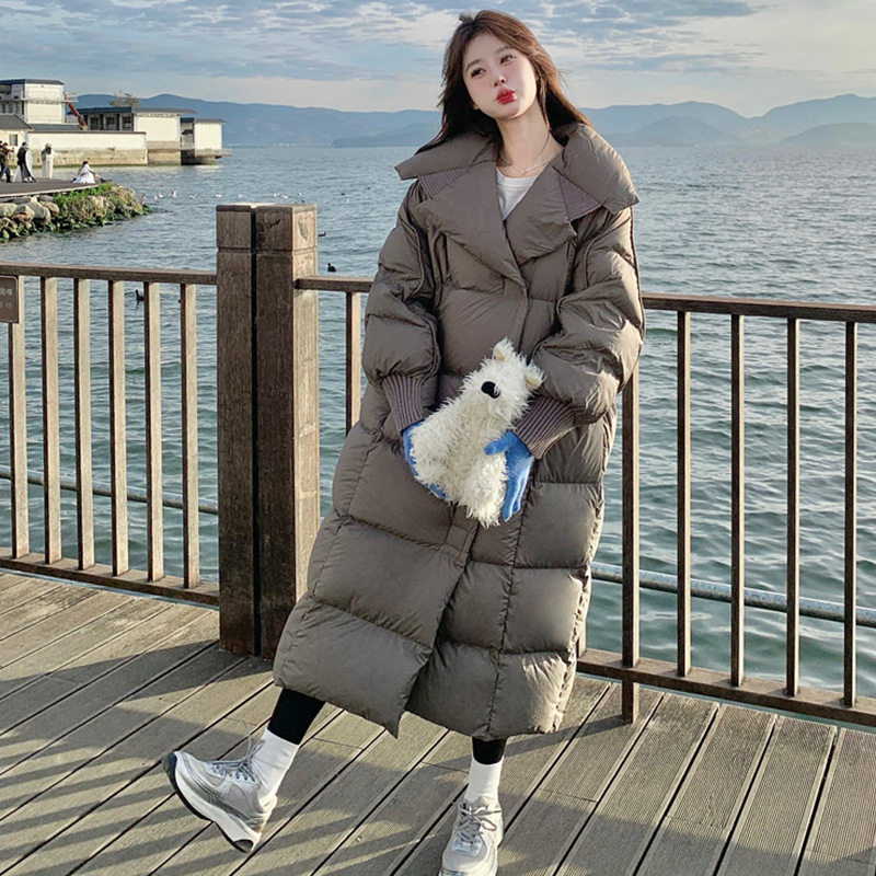 今年流行特惠西装领大长款2025冬季新款白鸭绒羽绒服女韩版时尚