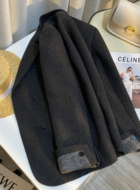 今年流行特惠灰色洋气高级质感毛呢西装外套女2025秋冬新款休闲