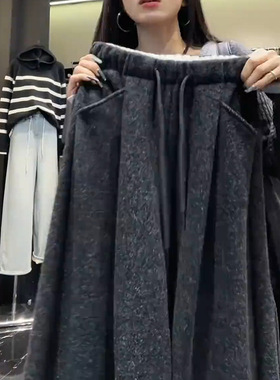 今年流行特惠黑灰色加绒加厚毛呢休闲裤女冬季新款大码小个子显瘦