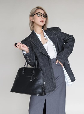 Bounded 设计师款羊毛西装外套女秋冬高级感宽松灰色毛呢大衣