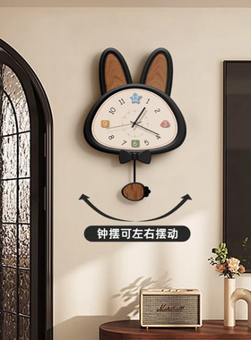 法式复古客厅挂钟现代简约时钟挂墙猫咪餐厅背景墙创意钟表装饰画