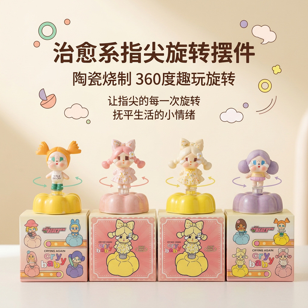 哭娃景德镇同款转转摆件 车载旋转治愈装饰 可爱创意萌粒礼物