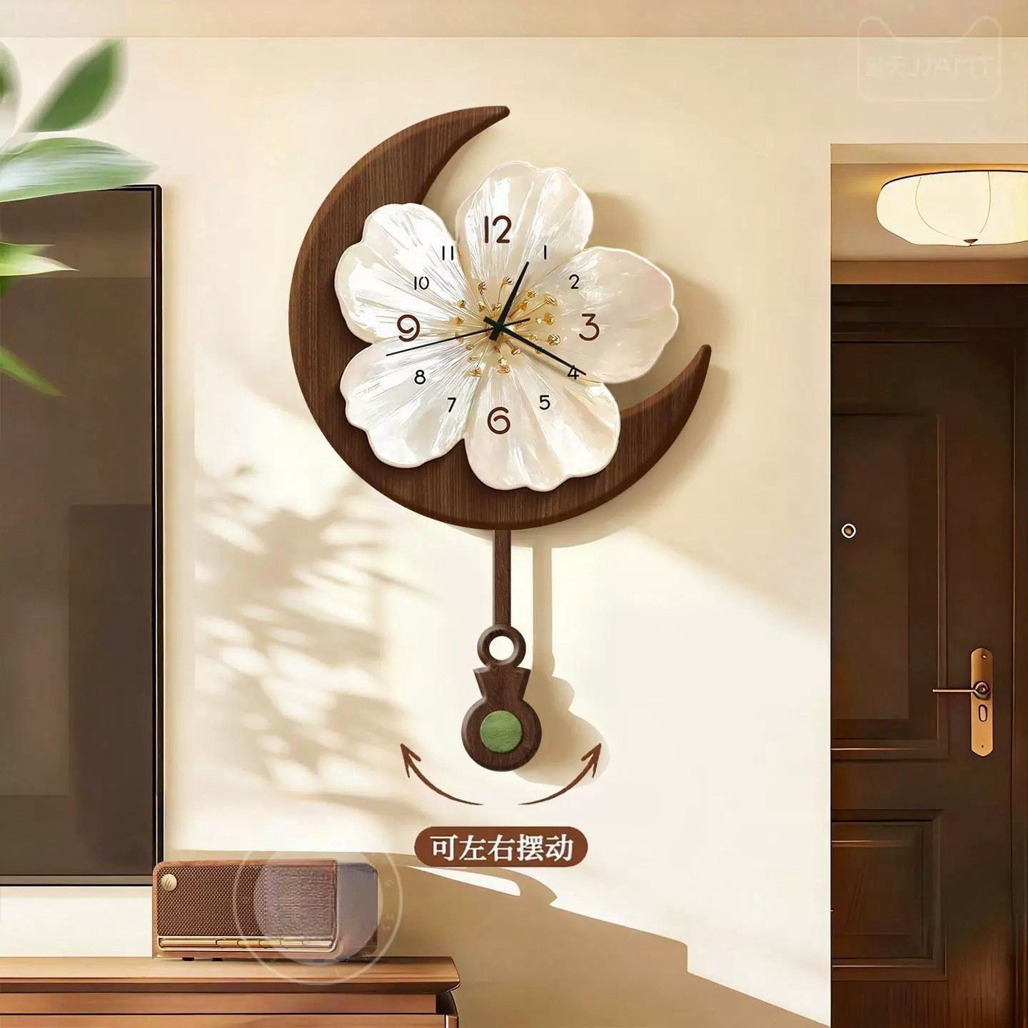 中古风客厅钟表装饰画创意花卉餐厅挂钟2026新款家用静音挂画时钟