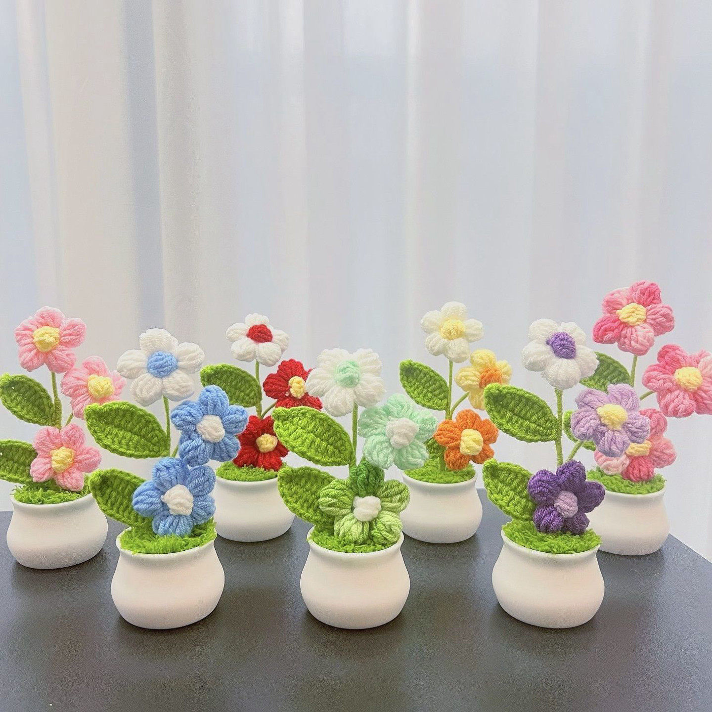 成品钩针泡芙花仿真手工钩织成品室内装饰摆放家居装扮小盆栽摆件