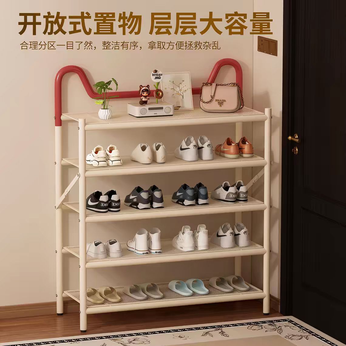 鞋架多层家用门口收纳柜入户玄关柜免安装可爱可折叠窄鞋柜置物架