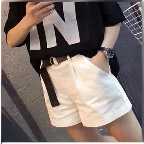 宽松白色短裤女高腰三分裤