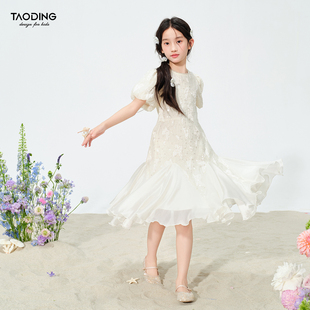 淘町【流光秘境】女童洋气连衣裙夏新款提花大裙摆透气纯色公主裙