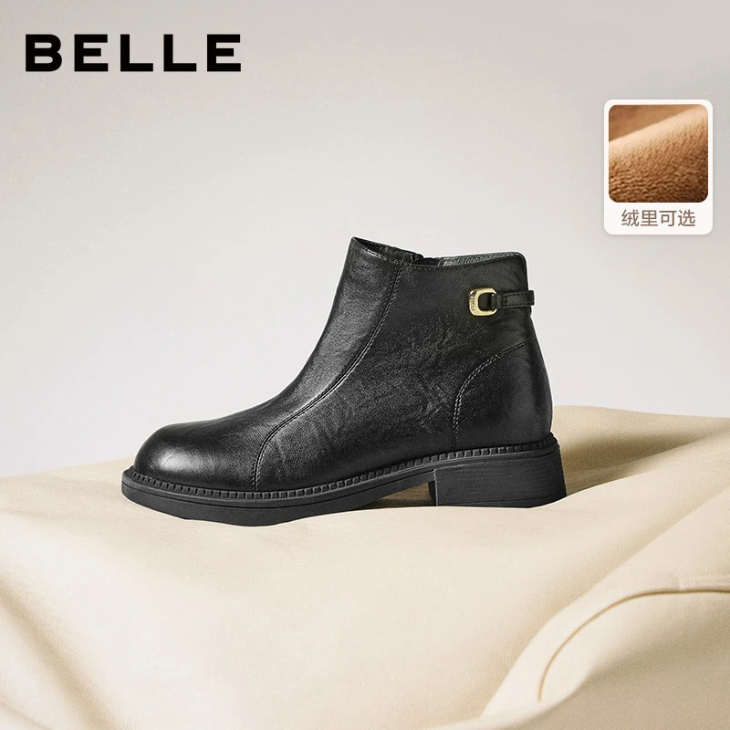 百丽复古流光风褶皱面时装靴