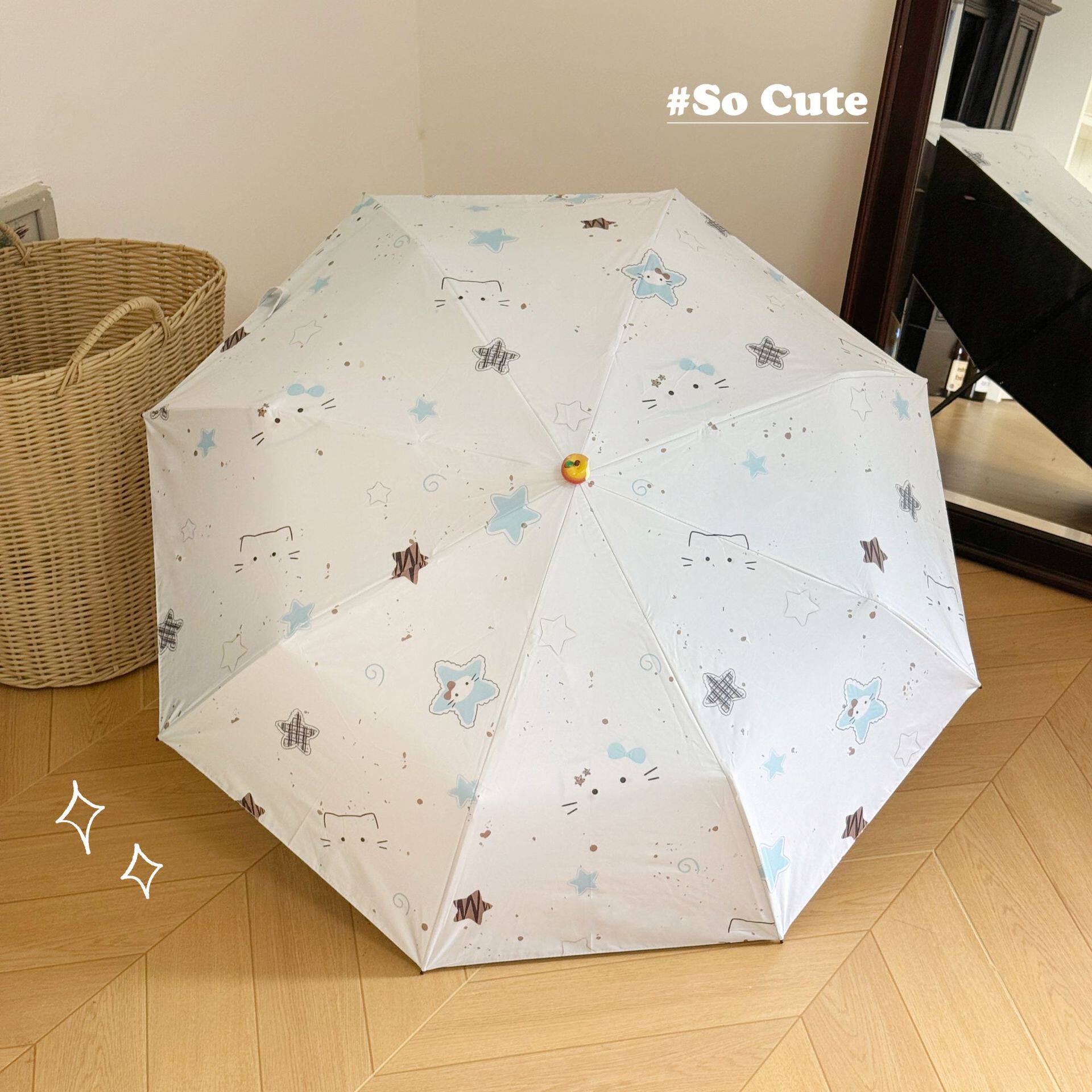 盐系猫咪手动自动雨伞女晴雨伞两用折叠黑胶防晒紫外线学生太阳伞