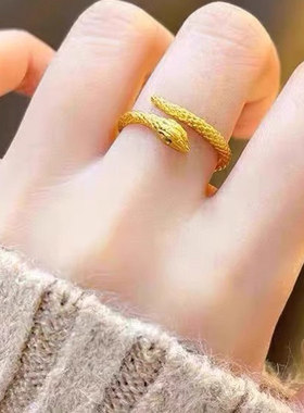 香港雪禧小灵蛇金包银指环戒指女生肖蛇形本命年送女友生日礼物