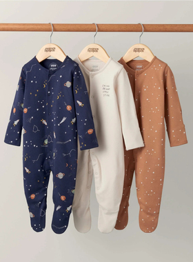mama&papas外贸童装全棉包手包脚婴儿连体衣新生儿防抓脸睡衣爬服
