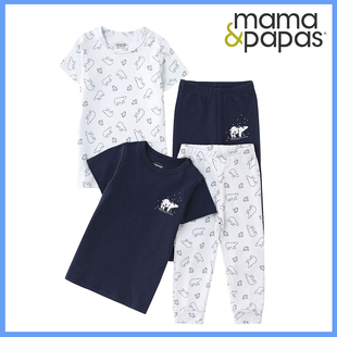 mamas新款婴儿短袖长裤纯棉夏季女宝宝T恤裤子男孩睡衣空调家居服
