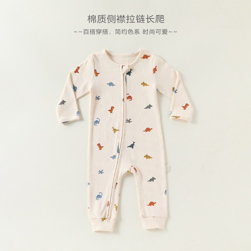ins风新款宝宝双拉链连体衣春秋纯棉婴儿可爱外出爬服偏瘦版bb衫