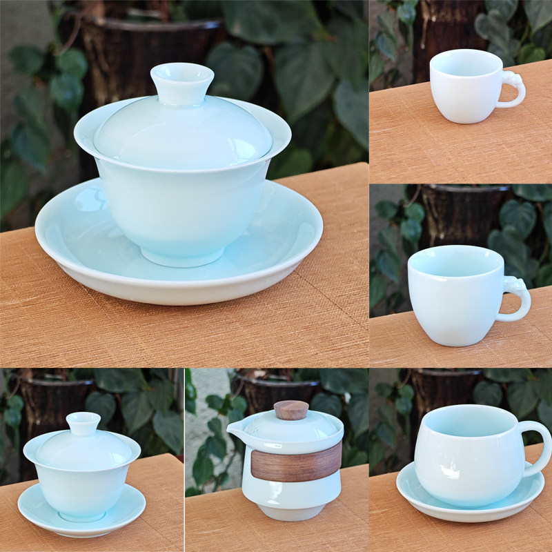 羊脂玉德化白瓷品茗杯陶瓷茶杯手工中式青花瓷功夫茶具古风高温