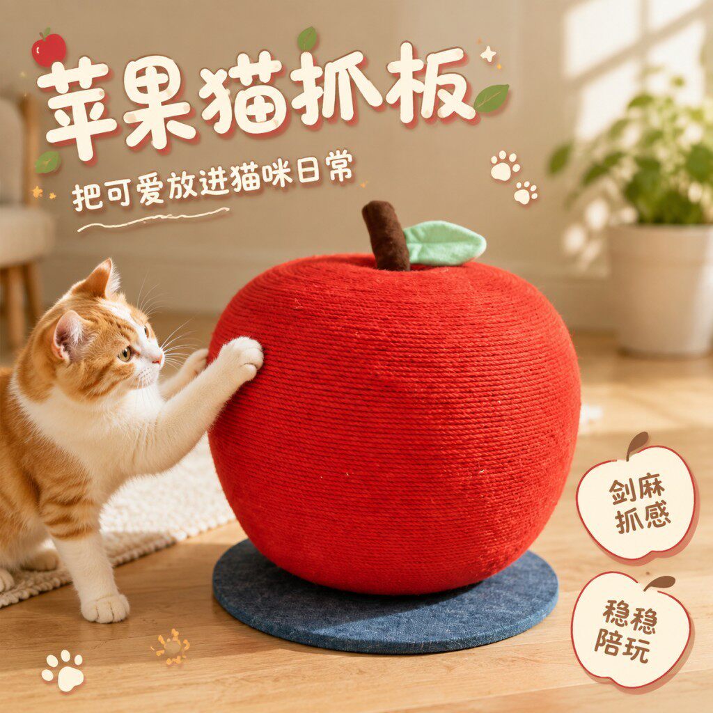 红色造型苹果猫抓板立式大号耐磨不掉屑剑麻猫抓柱青色绿色猫爪板