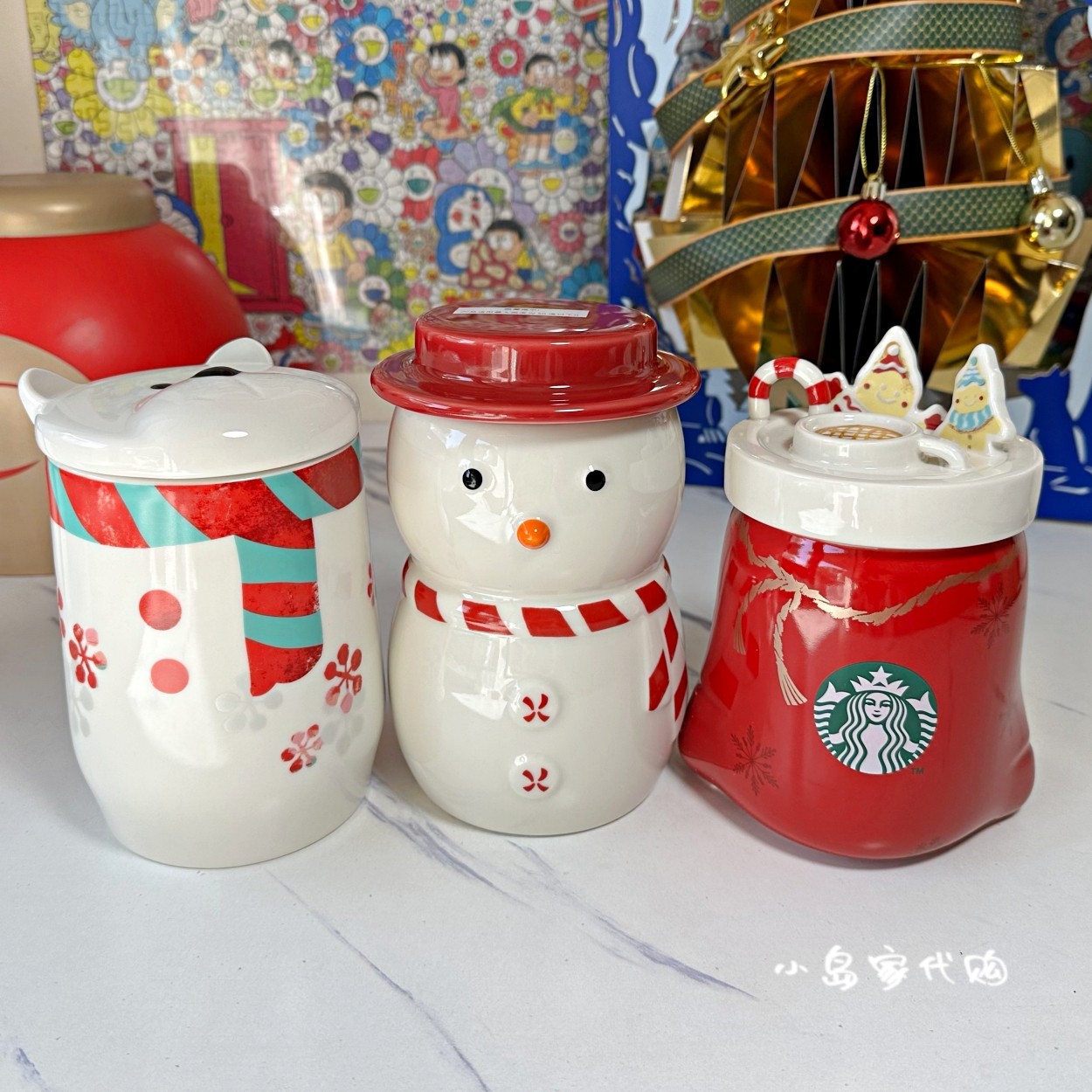 特价星巴克圣诞限定可爱雪人姜饼人小熊陶瓷带盖咖啡豆保存储存罐