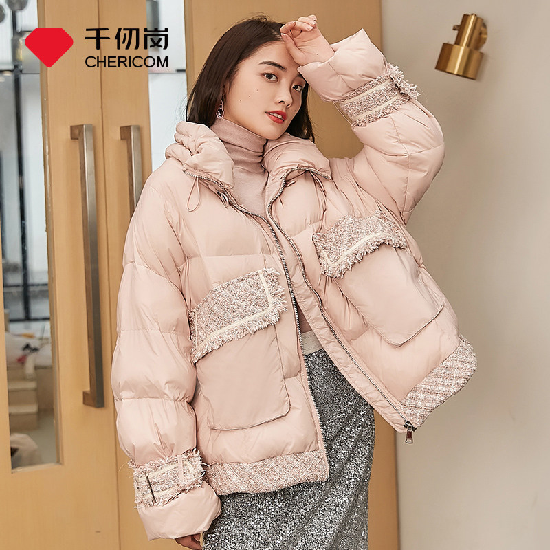 千仞岗新款秋冬短款甜美拼接羽绒服女复古小香风宽松外套,女装/女士精品,羽绒服,淘宝优惠券,粉丝福利购,淘宝优惠卷