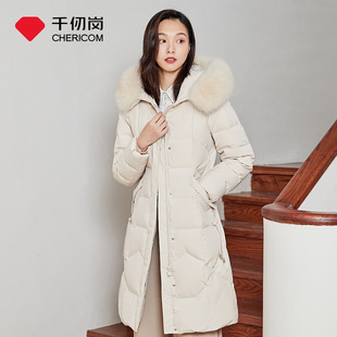千仞岗冬季中长款羽绒服女士狐狸毛领加厚保暖外套羽绒服甜美韩版