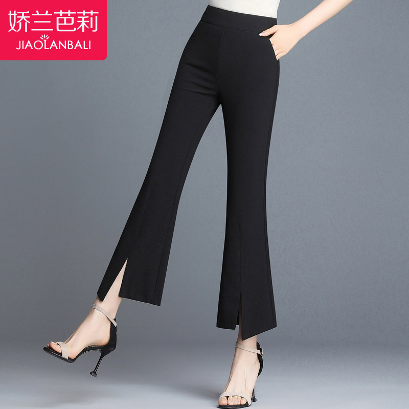 夏季妈妈雪纺九分微喇叭裤女2020新款中老年女裤夏装中年裤子薄款