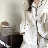 仿棉 印花小熊头翻领睡衣女秋季 长裤 卡通可爱春长袖 家居服套装