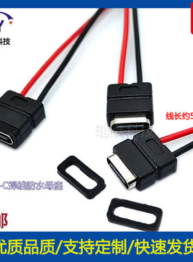 TYPE-C母座防水焊线2P双面充电插座DIY带胶圈 USB防水typec连接器
