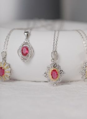 S925纯银欧美项链女百搭小众设计感红宝石吊坠高级感项圈跨境爆款