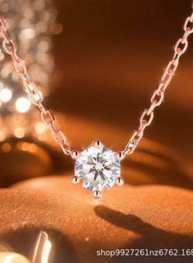 S925银韩版女14K金气质锁骨链创意时尚单钻六爪配饰项链一件代发