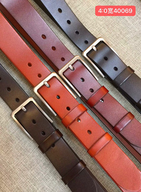 皮带头层牛皮针扣皮带休闲牛仔植鞣革牛皮腰带40069#4.0宽裤带