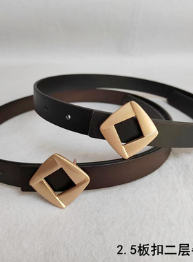 太古女士牛皮腰带韩版时尚简约百搭2.5宽二层牛皮板扣皮带新品