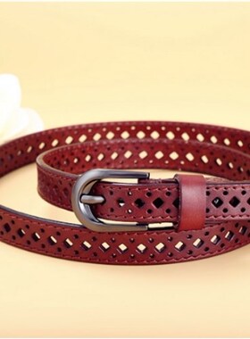 女士头层牛皮镂空腰带复古休闲文艺树羔牛皮皮带150#2.5宽皮带