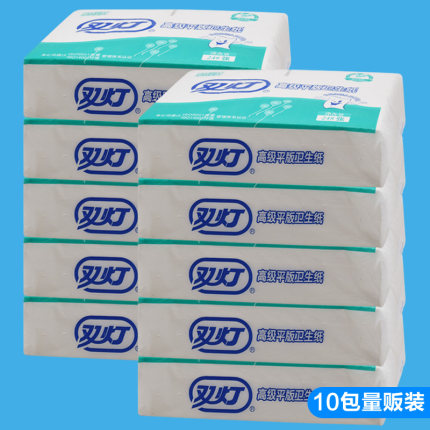 双灯平板卫生纸家用厕纸手纸10包248张纸巾草纸白色薄舒款卫生纸