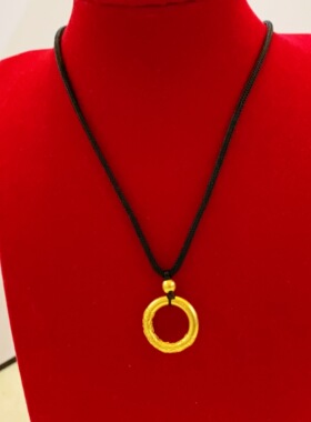 镀金祥云如意金箍圈同心圆平安扣编绳项链情侣款小素圈仿沙金吊坠