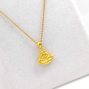 仿越南沙金饰品 铜镀金小金佛吊坠女小巧精致 可爱弥勒佛挂坠项链