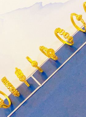 沙金首饰仿黄金色葫芦钱币戒指女镀金新中式国潮风指环可调节