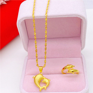 新款镀金沙金项链女海豚吊坠锁骨链仿黄金3D饰品项链久不掉色