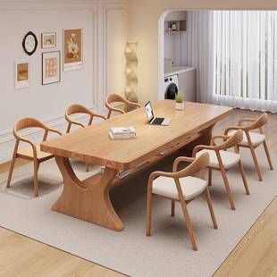 现代原木全实木书桌多人实用学习桌子高端写字台家用餐桌书桌一体