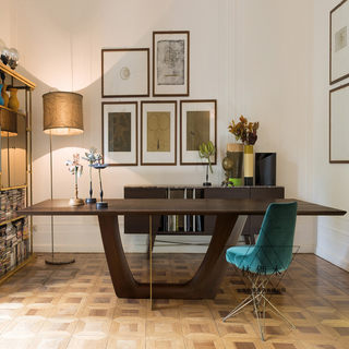 北欧胡桃木色餐桌创意个性长方形餐桌钢琴烤漆饭桌会议桌洽谈桌