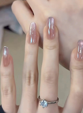 纯手工紫色渐变美甲海莉穿戴甲中长款2025新款秋冬高级感猫眼甲片