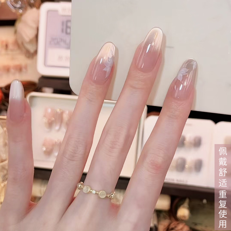 纯手工裸色猫眼穿戴甲高级感显白