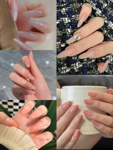 HYE纯手工穿戴甲裸色渐变钻球温柔显气质少女心2023新款成品