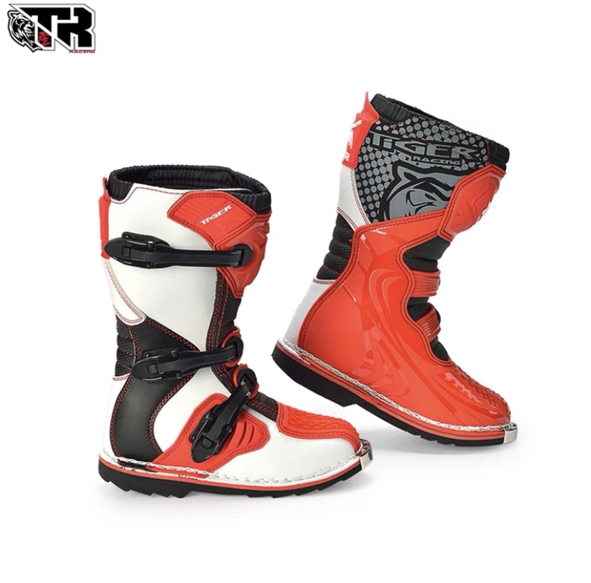 香港虎牌TR儿童越野靴子男摩托车骑行靴女士机车靴防摔护具赛车鞋